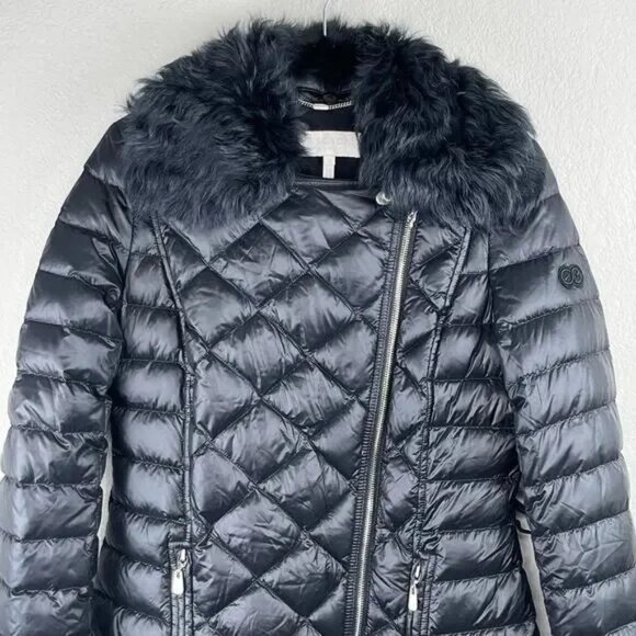RARE Escada Sport Genuine Fur/Shearling Biker Down Puffer Jacket Coat EU 36 US 6 - Picture 7 of 16